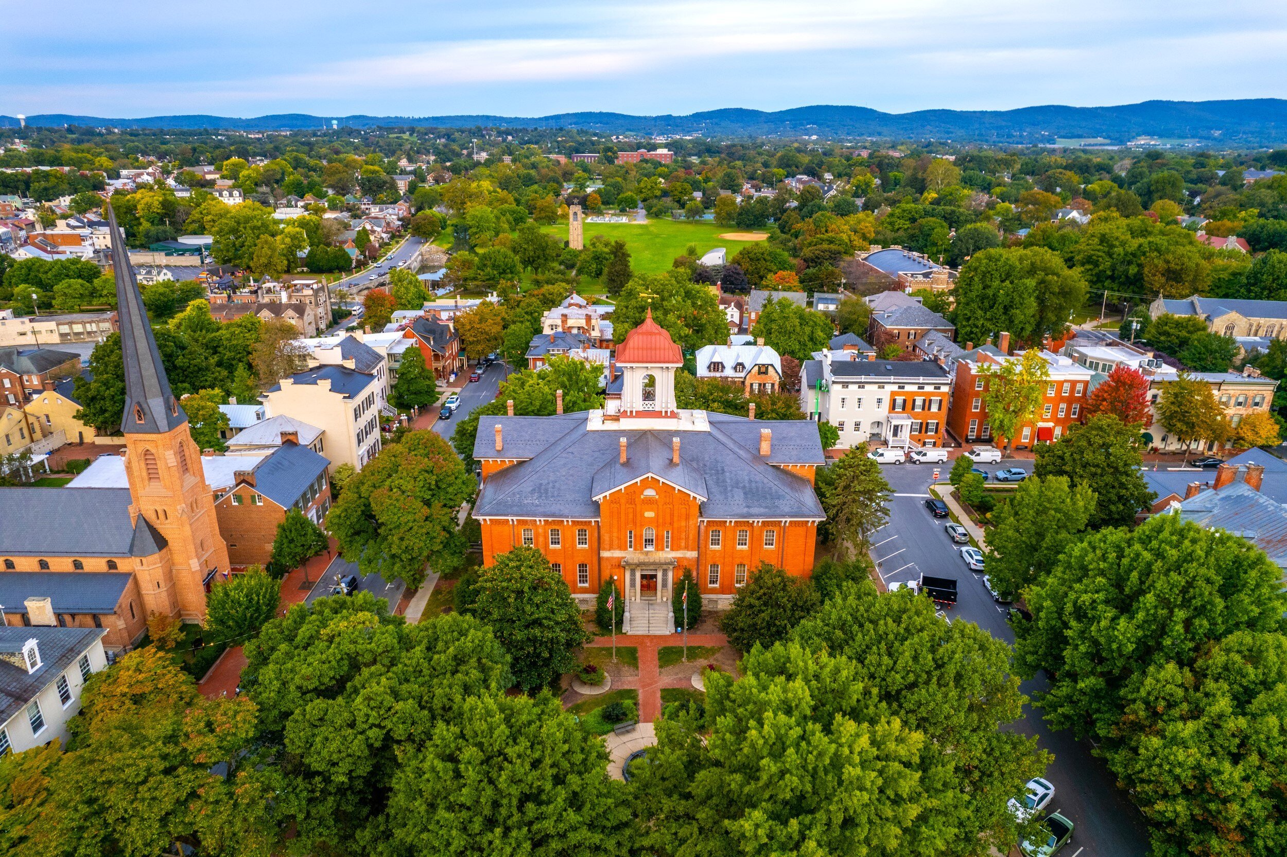 aerial photo of downtown frederick